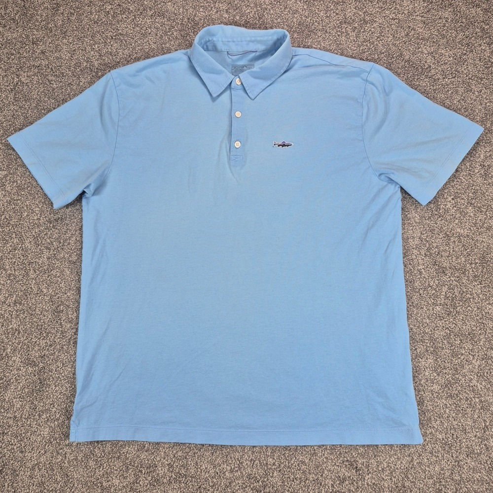 Patagonia Polo Shirt Mens Large Blue Short Sleeve Fitz Roy Trout Logo